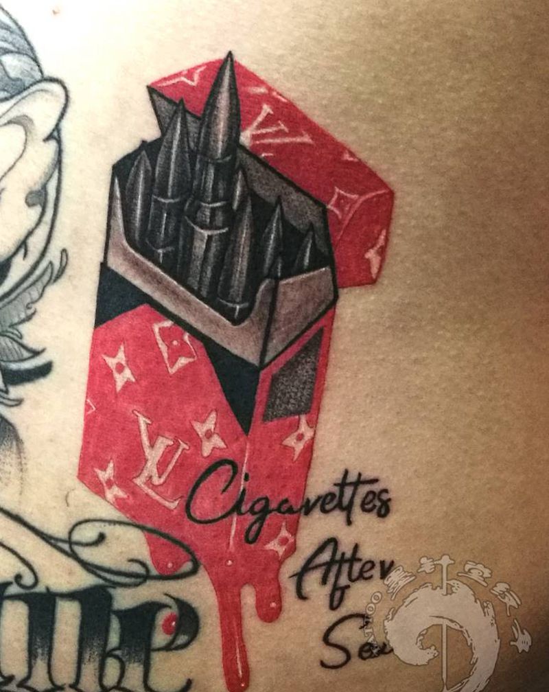 子弹牌香烟纹身图片_腹部腰部Old School点刺纹身图案