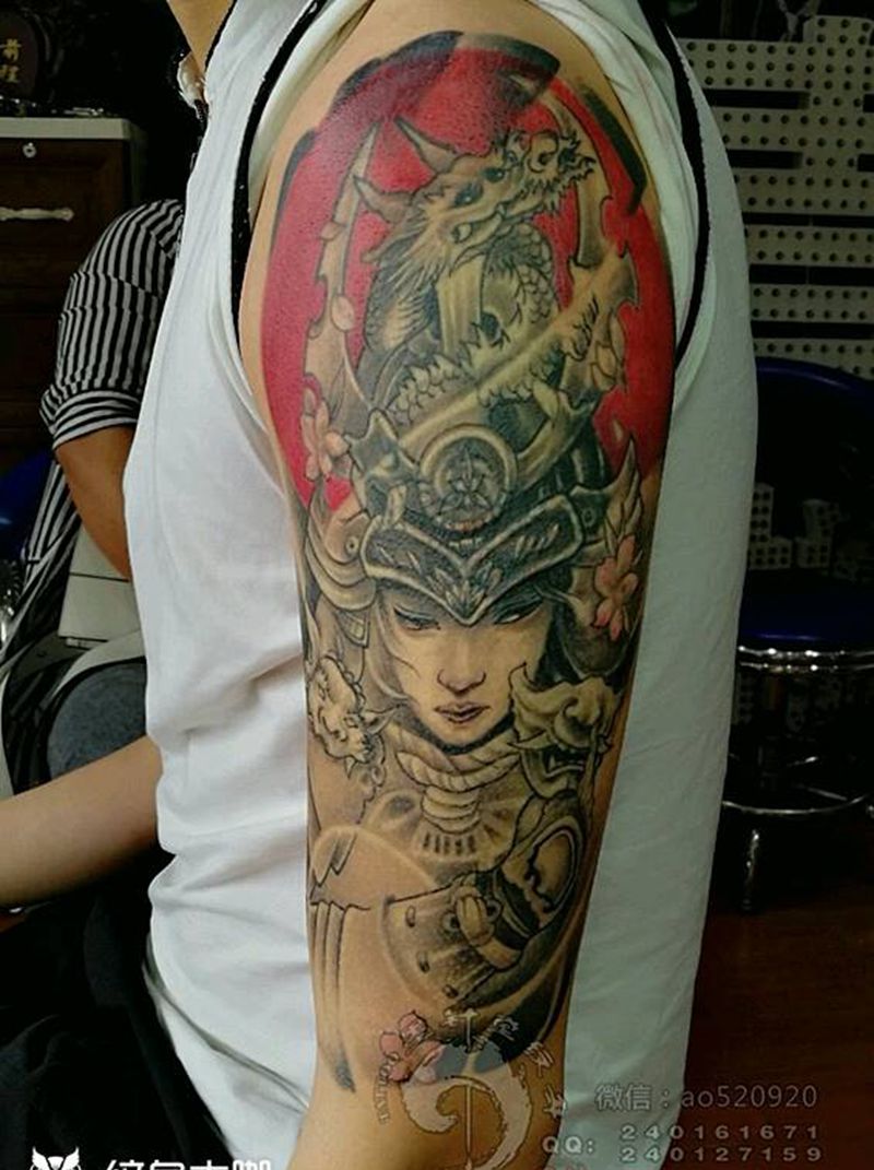 女武士纹身图片_手臂肩部老传统新传统纹身图案