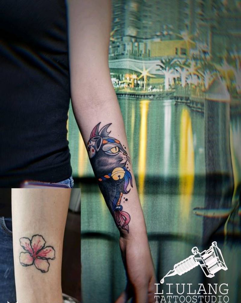 猫咪纹身图片_New School纹身图案