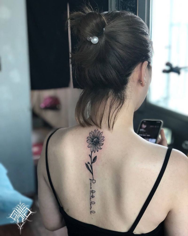 向阳花纹身图片_成品背部清新植物原创鬼绣纹身图案