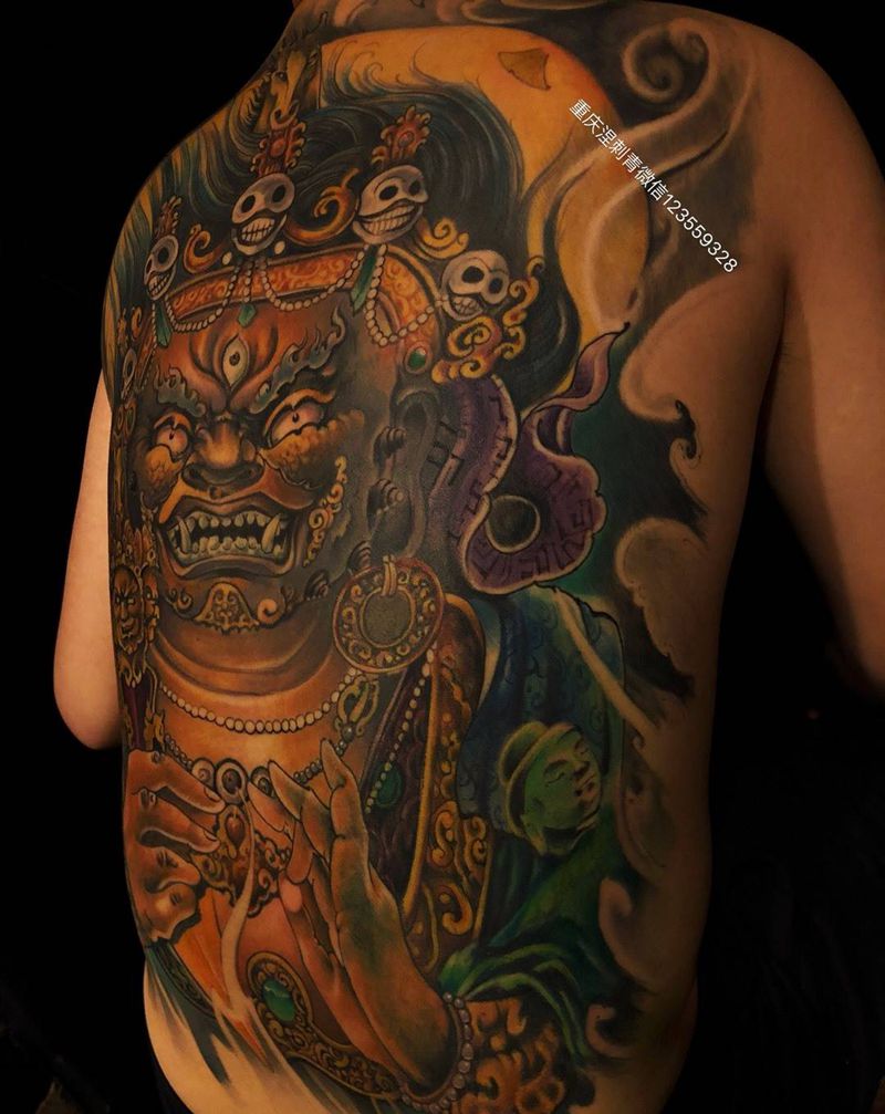 后背纹身图片_背部新传统纹身图案