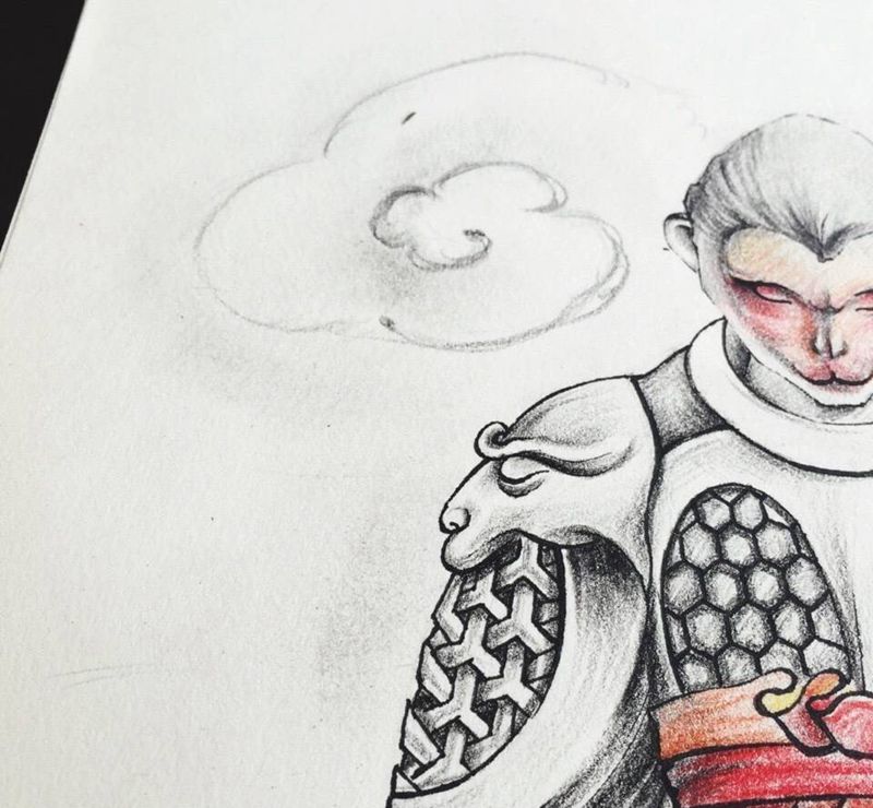 孙悟空纹身图片_手稿传统清新人物纹身图案