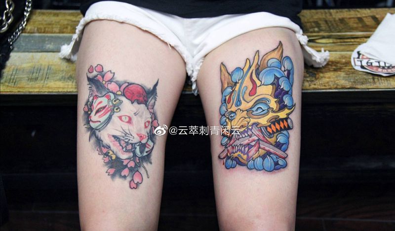 般若纹身图片_腿部New School纹身图案