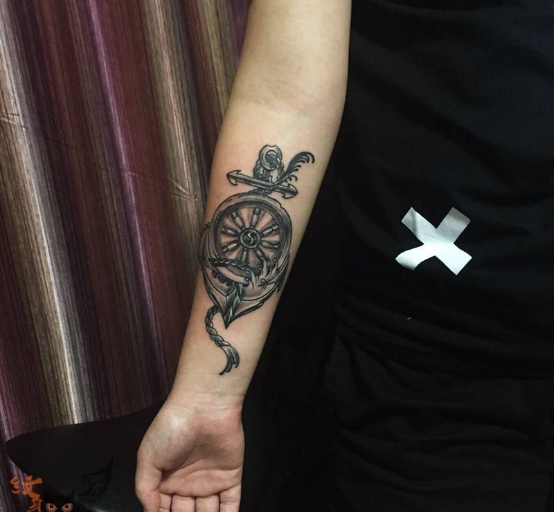 船矛纹身图片_成品手臂欧美纹身图案