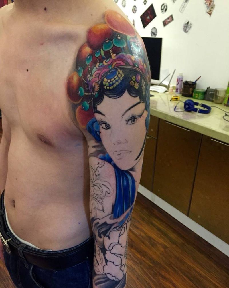 花臂 传统 重彩纹身图片