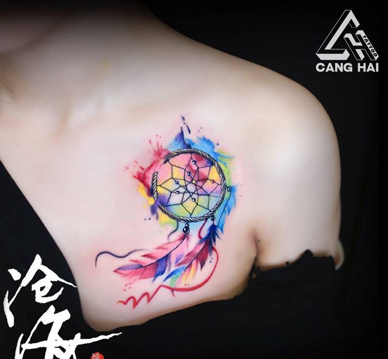 水彩捕梦网纹身图片