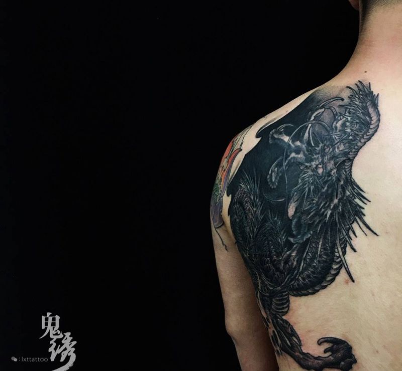 龙纹身图片_成品背部传统动物刺青纹身图案