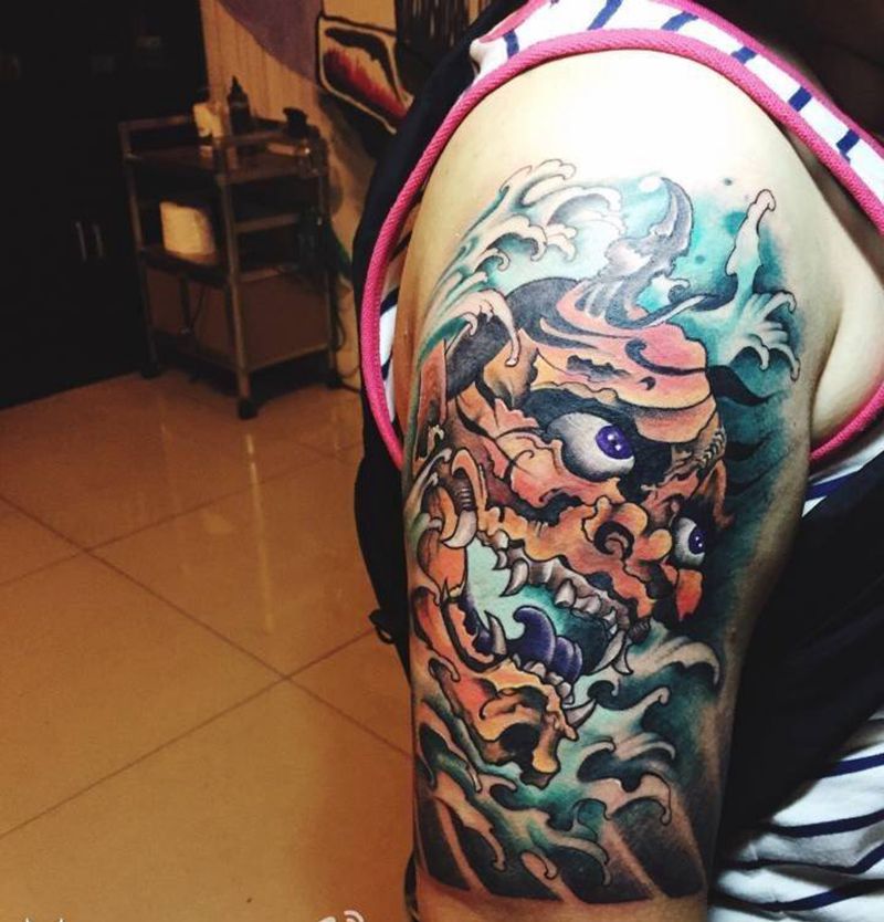 般若纹身图片_成品手臂传统鬼神纹身图案