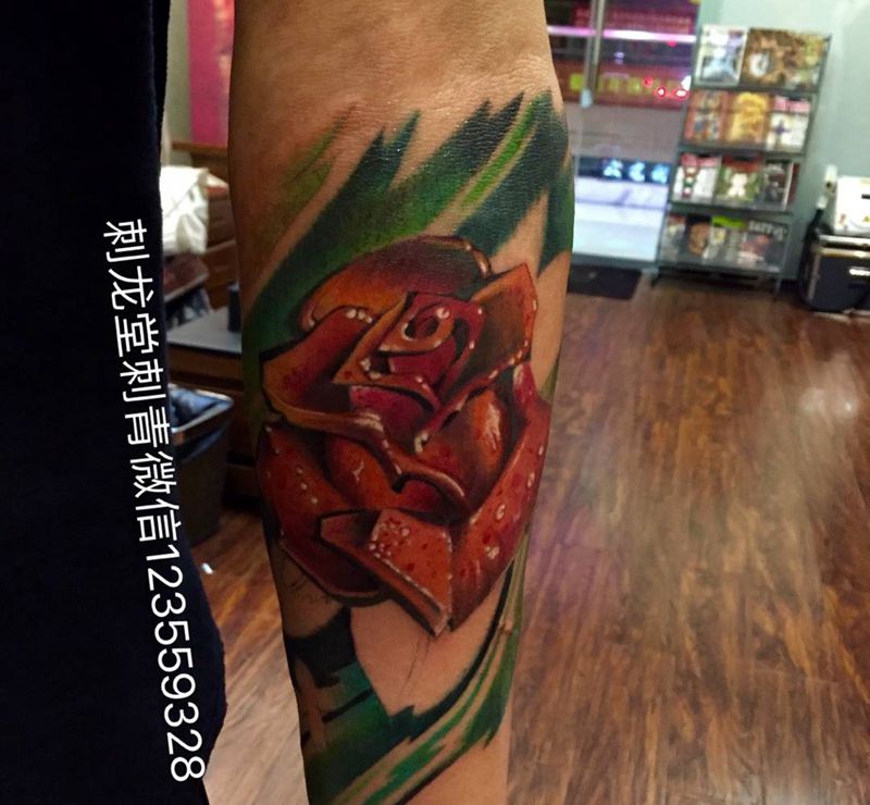 玫瑰 未完成纹身图片