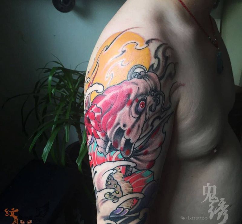 锦鲤纹身图片_成品手臂传统动物纹身图案