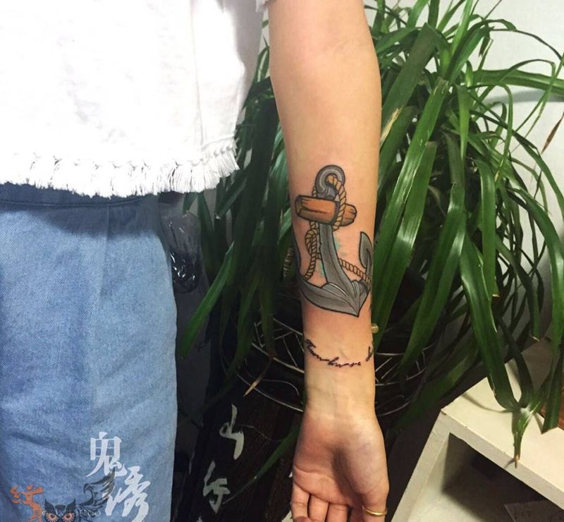 船矛纹身图片_成品手臂欧美纹身图案