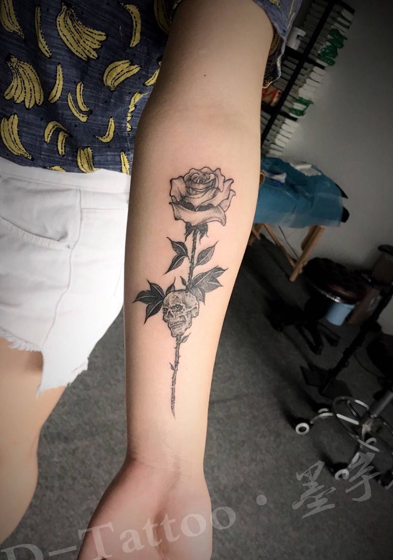 玫瑰骷髅……纹身图片_刺青匠重庆重庆店成品纹身图案