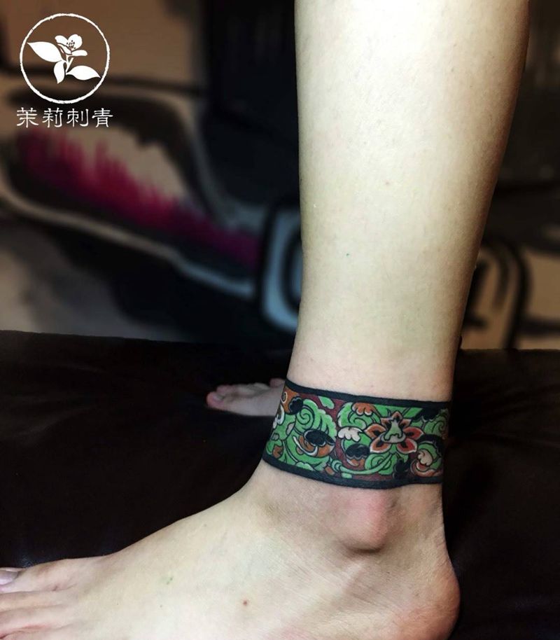 遮盖   中式复古风格脚环纹身图片