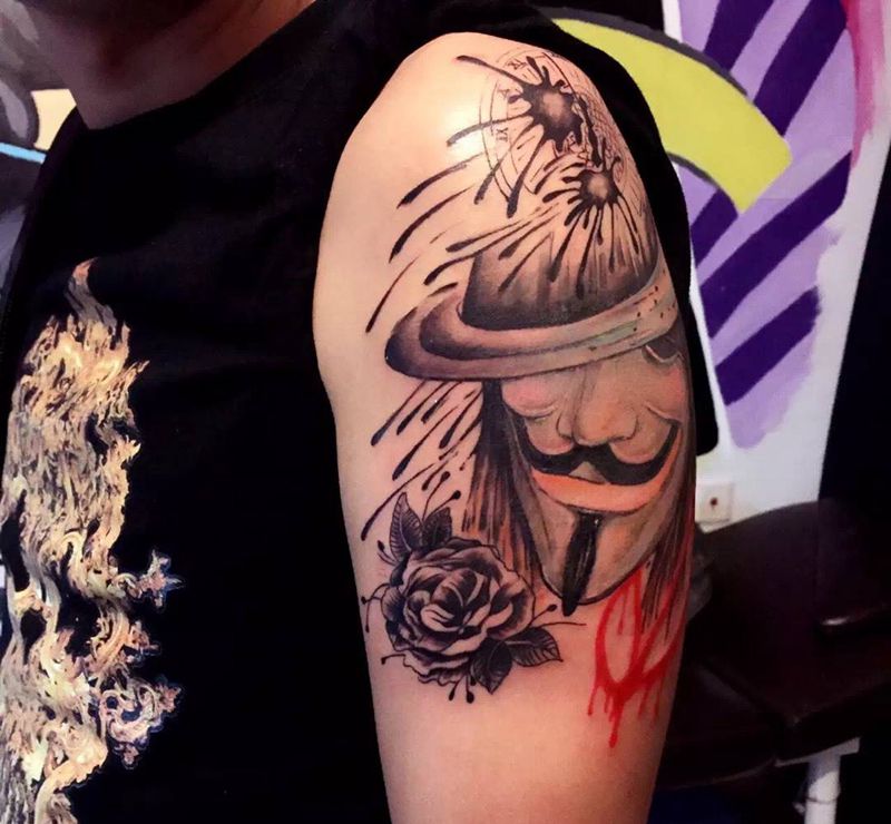 v字仇杀队纹身图片_手稿成品手臂欧美清新人物静物原创纹身图案