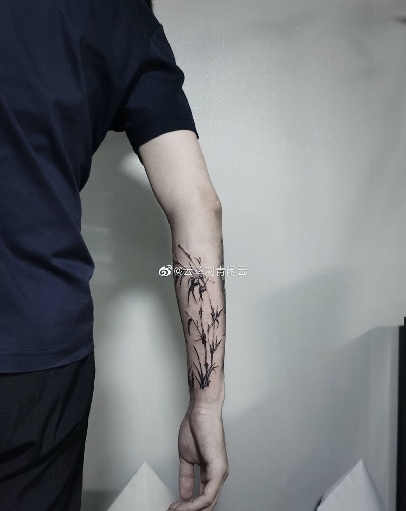 竹子纹身图片_手臂水墨纹身图案