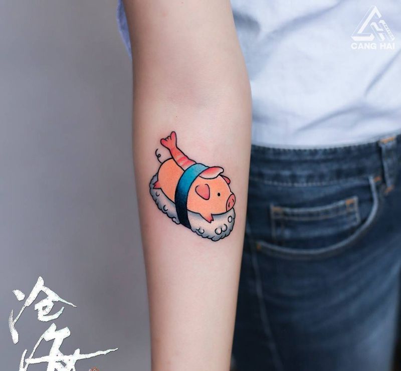 小猪饭团纹身图片