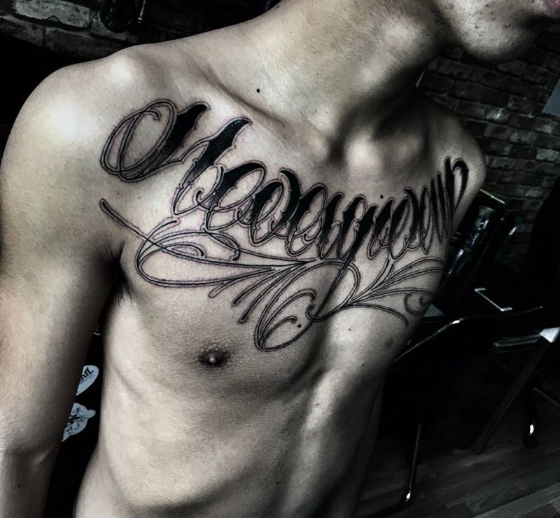 奇卡诺纹身图片_成品胸部清新欧美几何字符刺青纹身图案