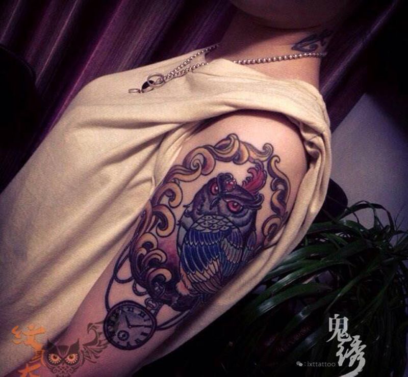 猫头鹰纹身图片_成品手臂欧美动物刺青纹身图案