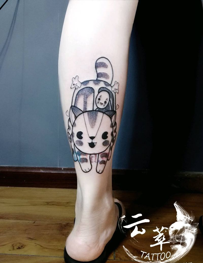 喵～纹身图片_腿部清新动物纹身图案