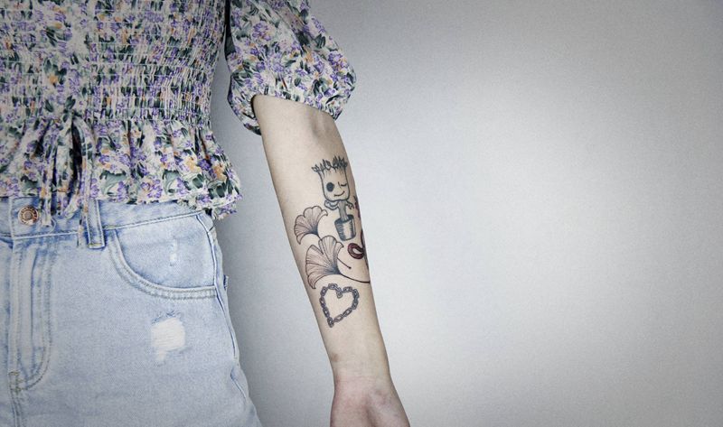 小臂拼接纹身图片_手臂New School纹身图案