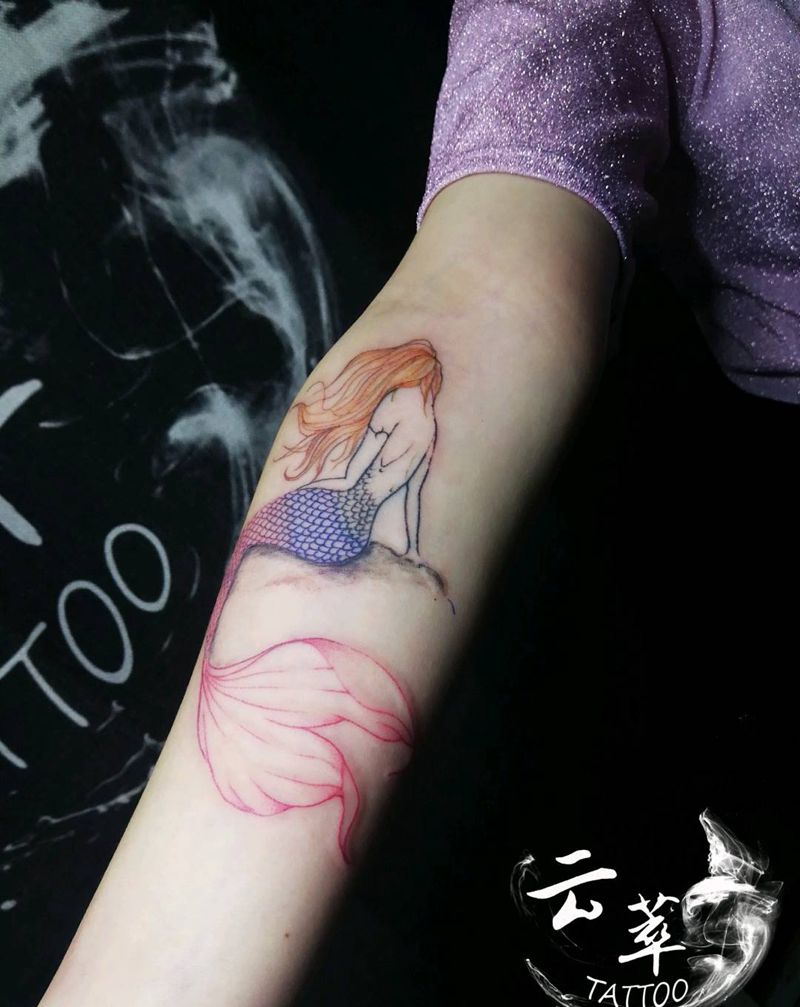 美人鱼纹身图片_手臂欧美动物成品纹身图案