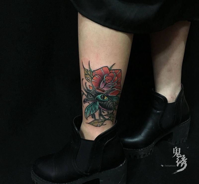 New school纹身图片_成品腿部欧美刺青纹身图案