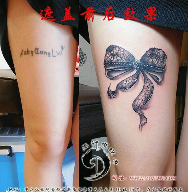 蝴蝶结遮盖纹身图片