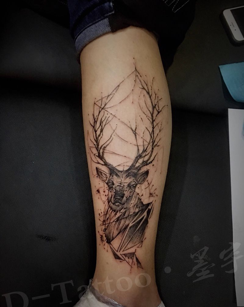 小鹿纹身图片_成品重庆刺青匠重庆店动物纹身图案