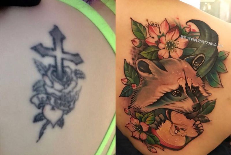 浣熊遮盖纹身图片