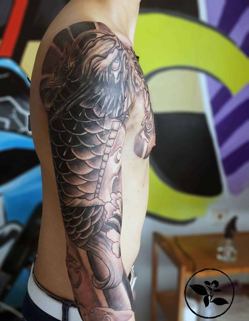 七分袖半胛纹身图片