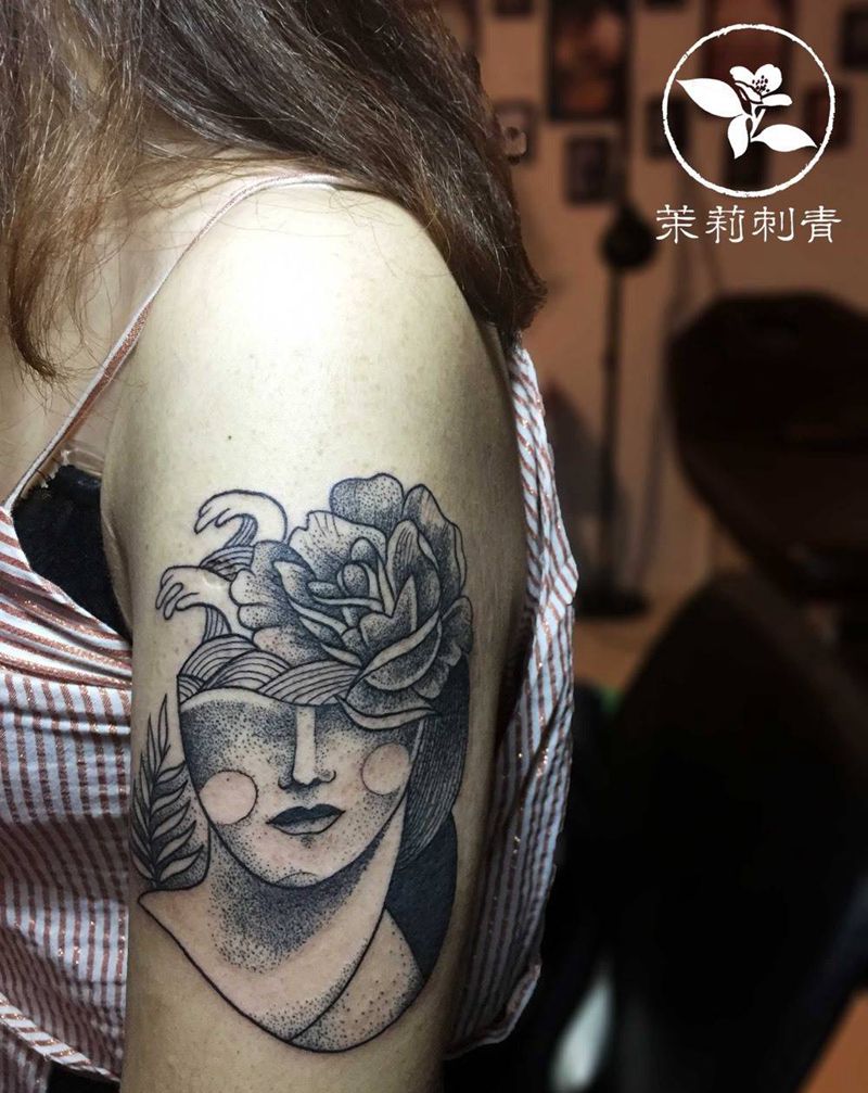 点刺纹身图片_成品手臂清新欧美人物纹身图案