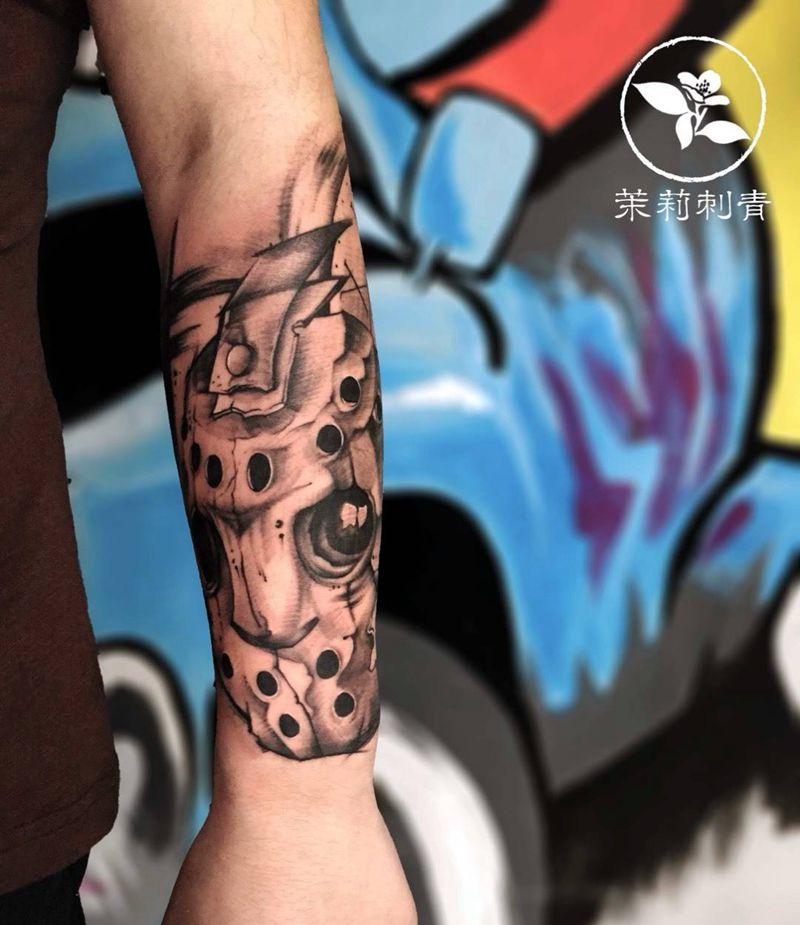 杰森面具包小臂纹身图片_成品手稿手臂欧美人物纹身图案