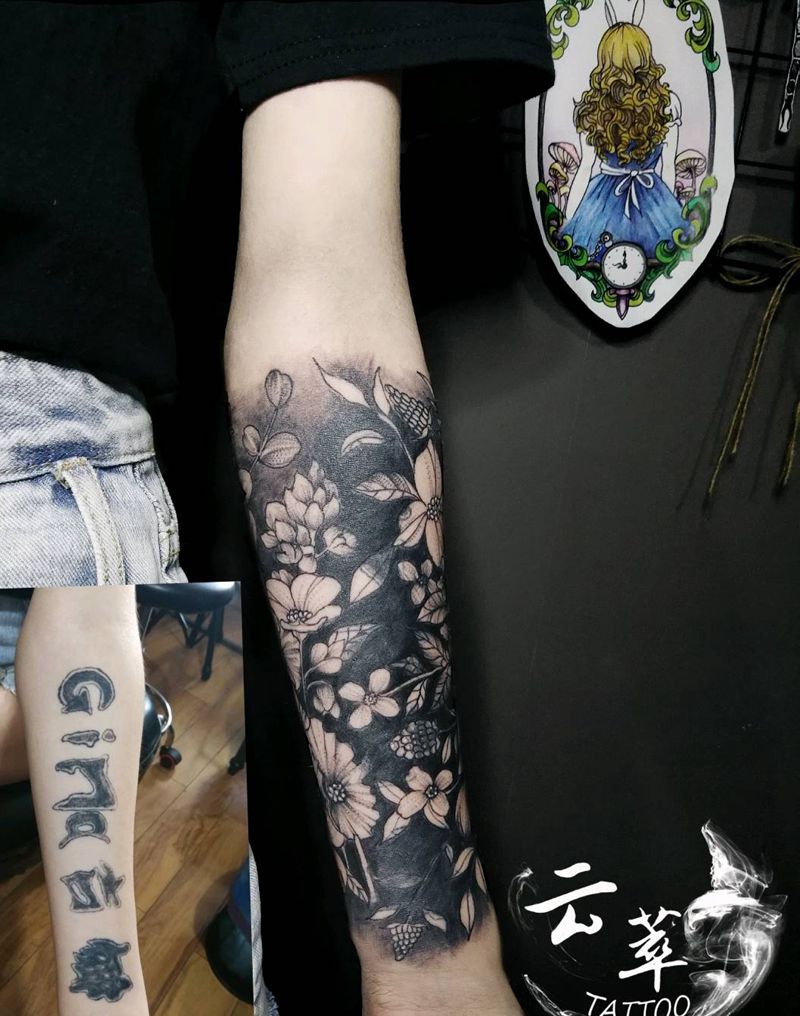 遮盖纹身图片_手臂植物成品纹身图案