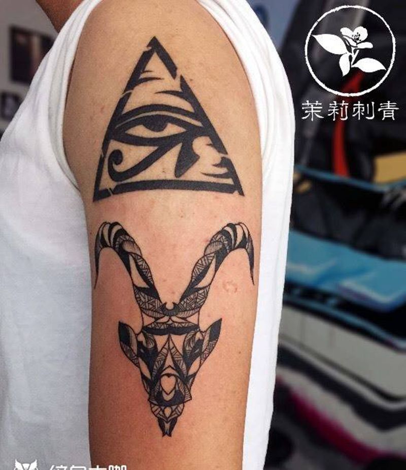 白羊座纹身图片_成品手臂清新几何纹身图案