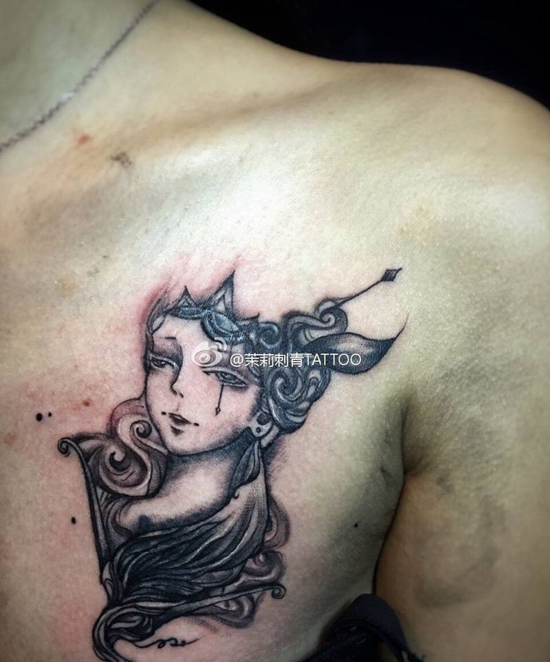 遮盖纹身纹身图片_成品胸部清新人物贴纸插花遮盖纹身图案