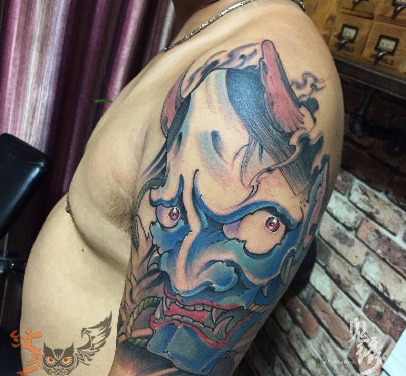 般若纹身图片_成品手臂传统动物刺青纹身图案