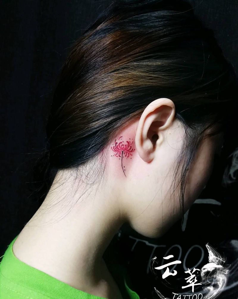 彼岸花纹身图片_颈部清新植物成品纹身图案