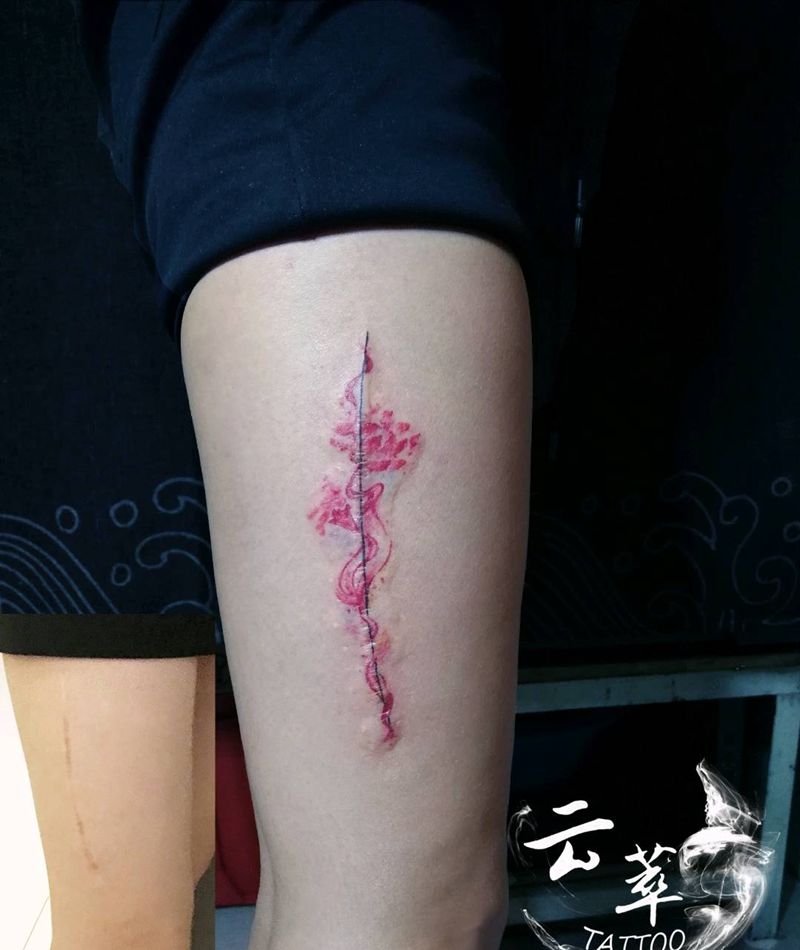 遮盖疤纹身图片_腿部清新植物成品纹身图案