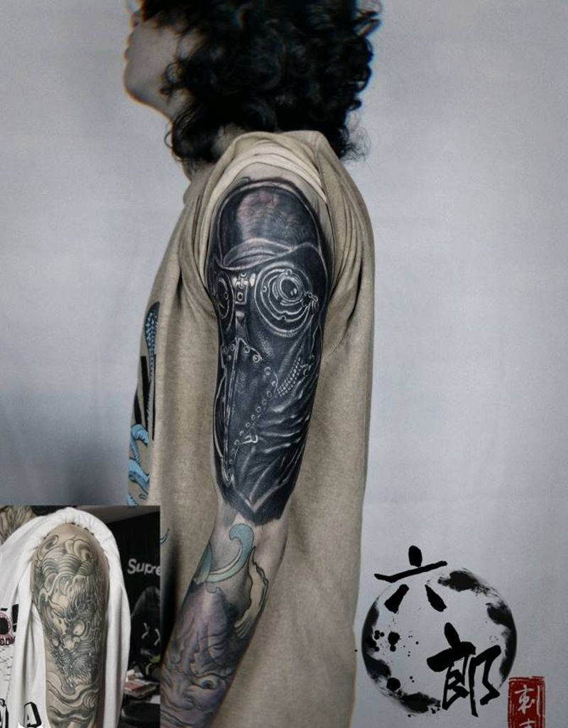 暴力遮盖纹身图片_手臂欧美写实纹身图案