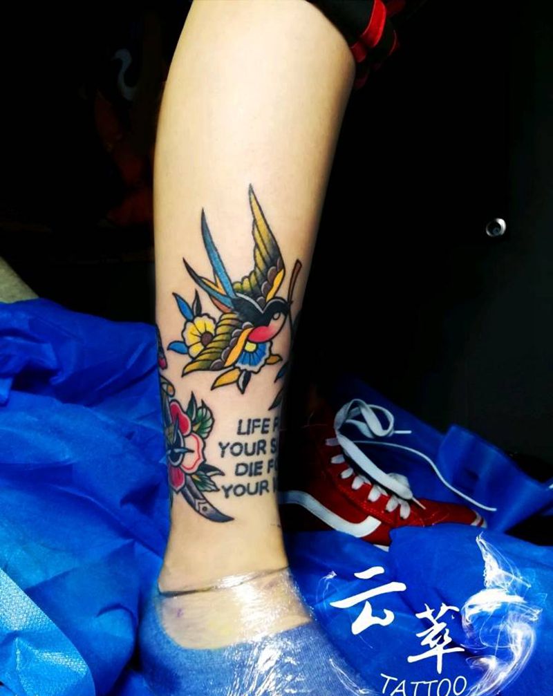 os拼接小腿纹身图片_腿部欧美成品纹身图案