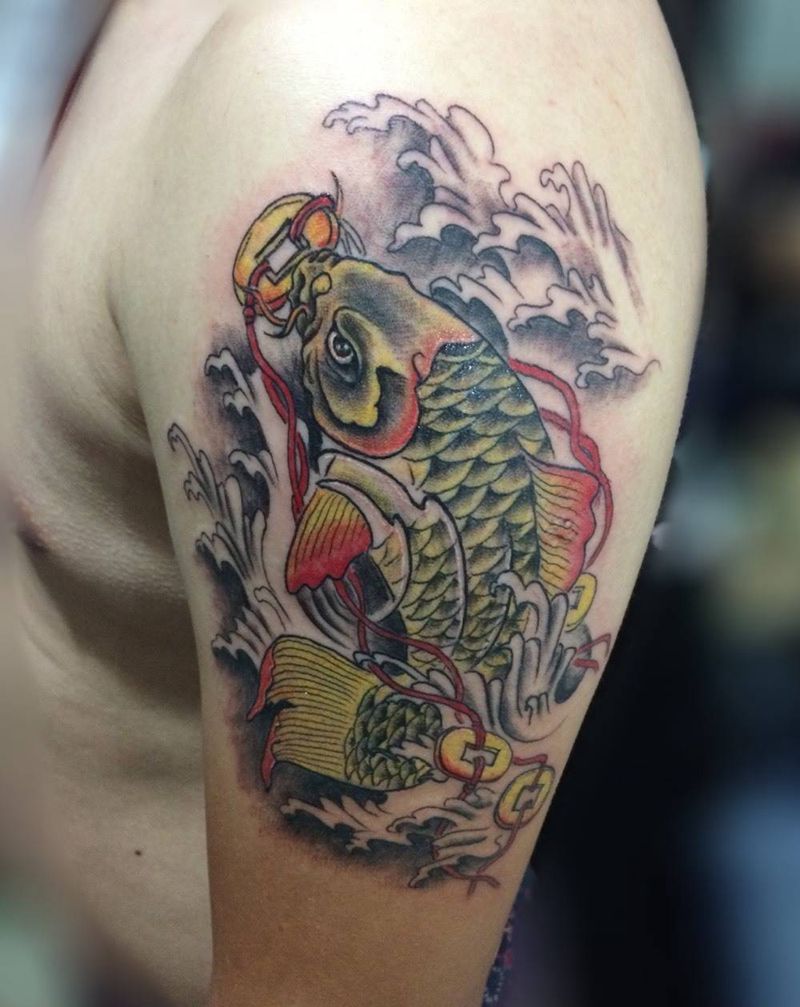 鲤鱼纹身图片_手臂传统动物成品纹身图案