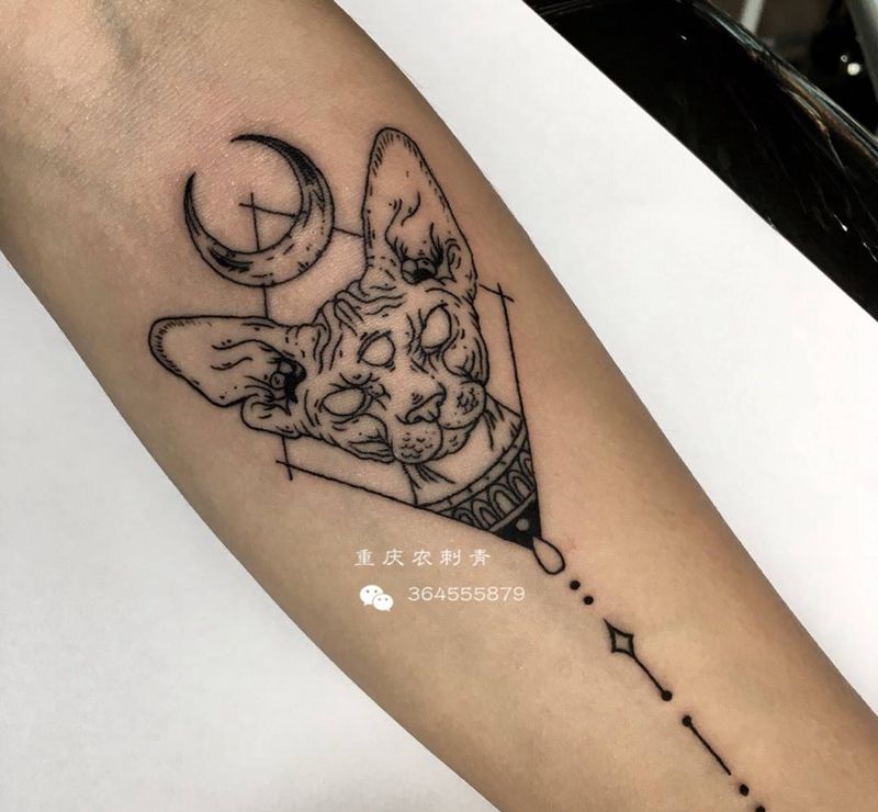 猫纹身图片_手部手臂几何纹身图案