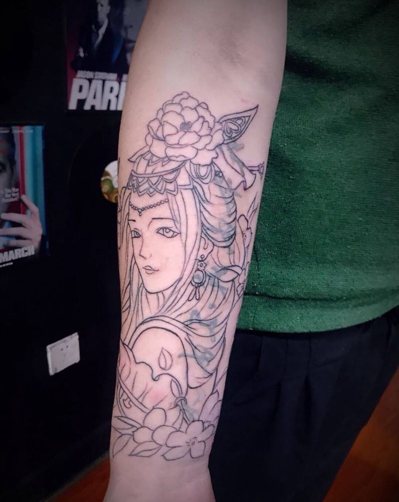 艺妓线条纹身图片_手臂新传统纹身图案