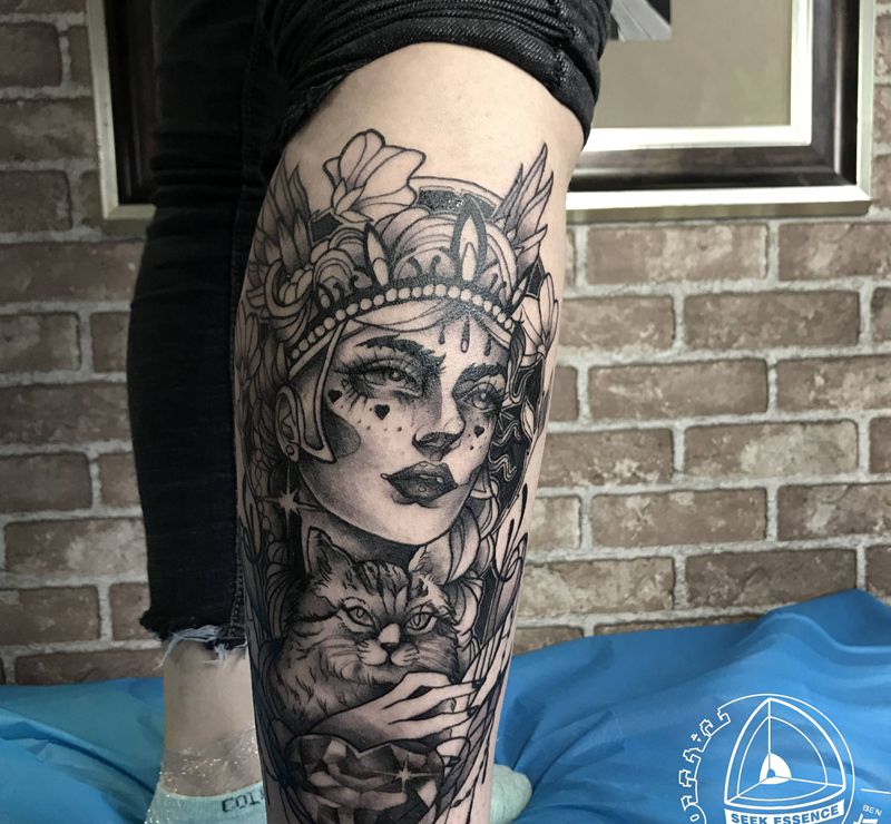 new school女郎纹身图片_腿部手臂New School花腿new school纹身图案