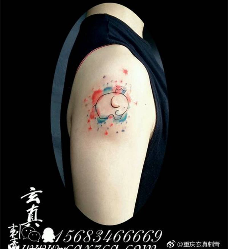 水彩象纹身图片_手臂手部欧美动物成品纹身图案