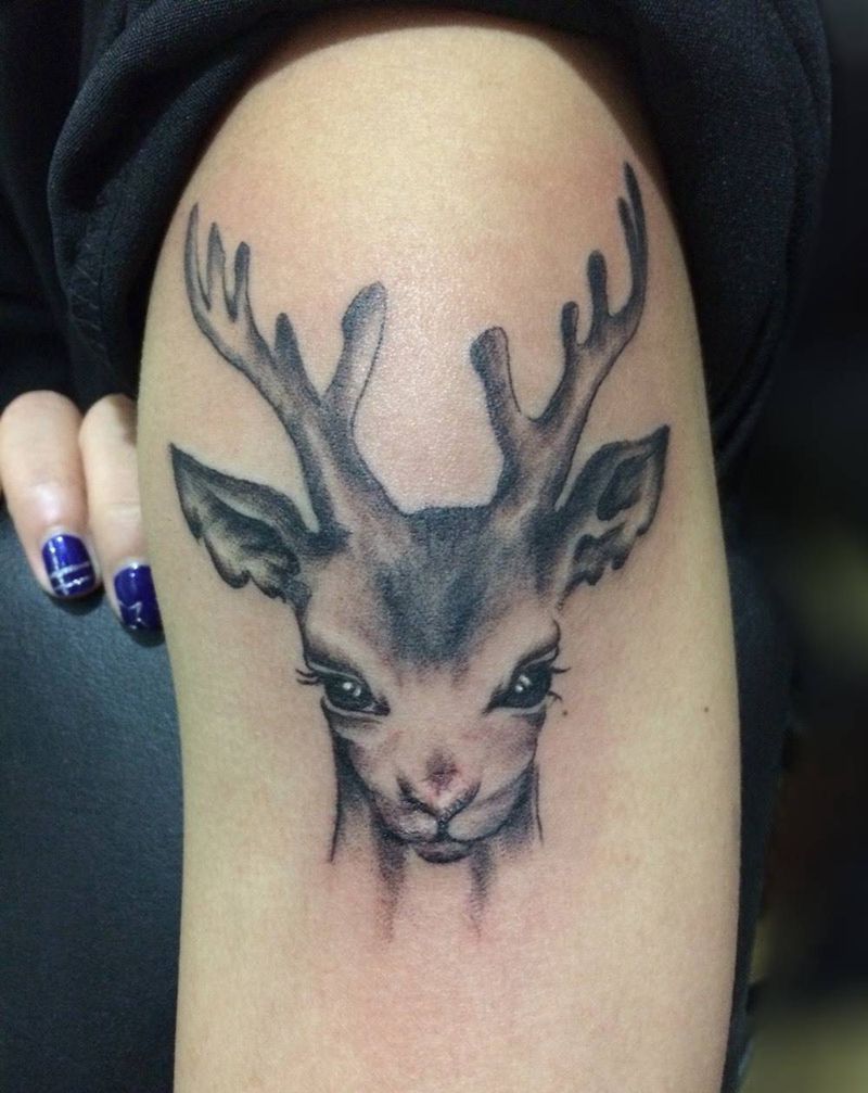 麋鹿纹身图片_传统清新手臂背部腰部腿部动物纹身图案