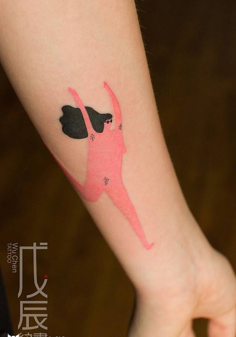 无纹身图片_成品手臂欧美清新人物几何水彩刺秦彩色水墨欧美纹身图案