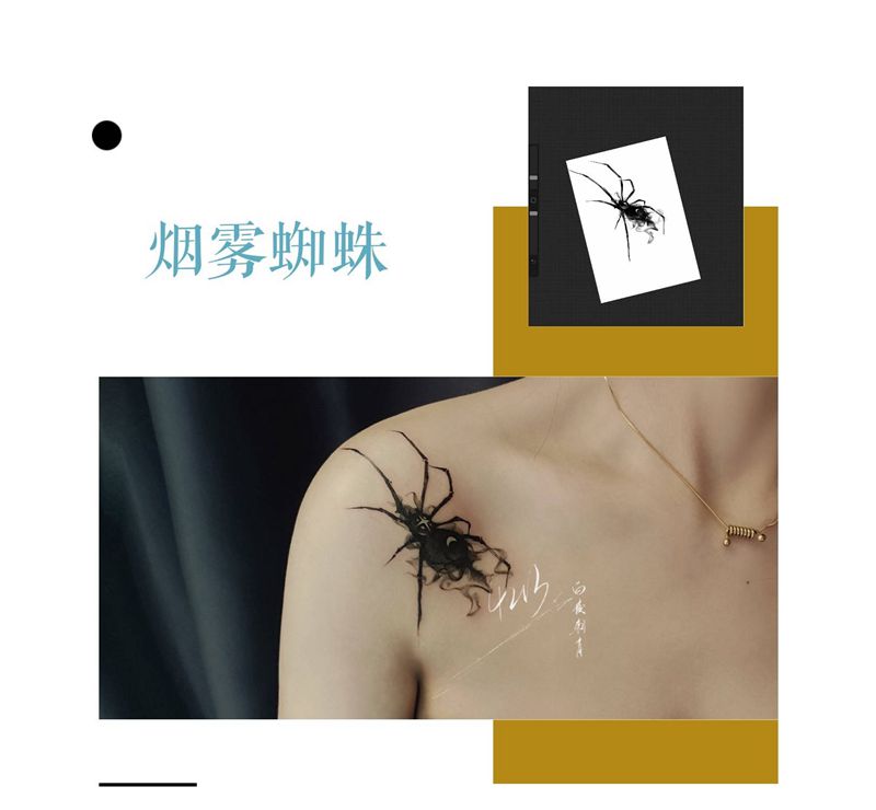 蜘蛛纹身图片_胸部New School水墨纹身图案