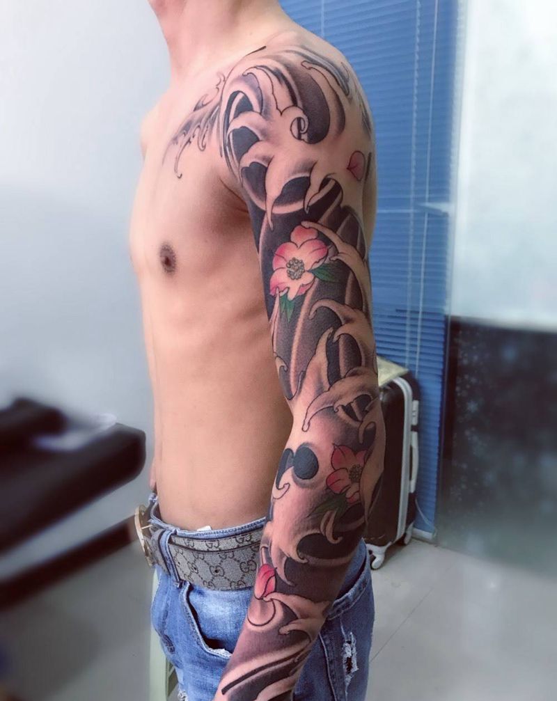 浪花花臂纹身图片