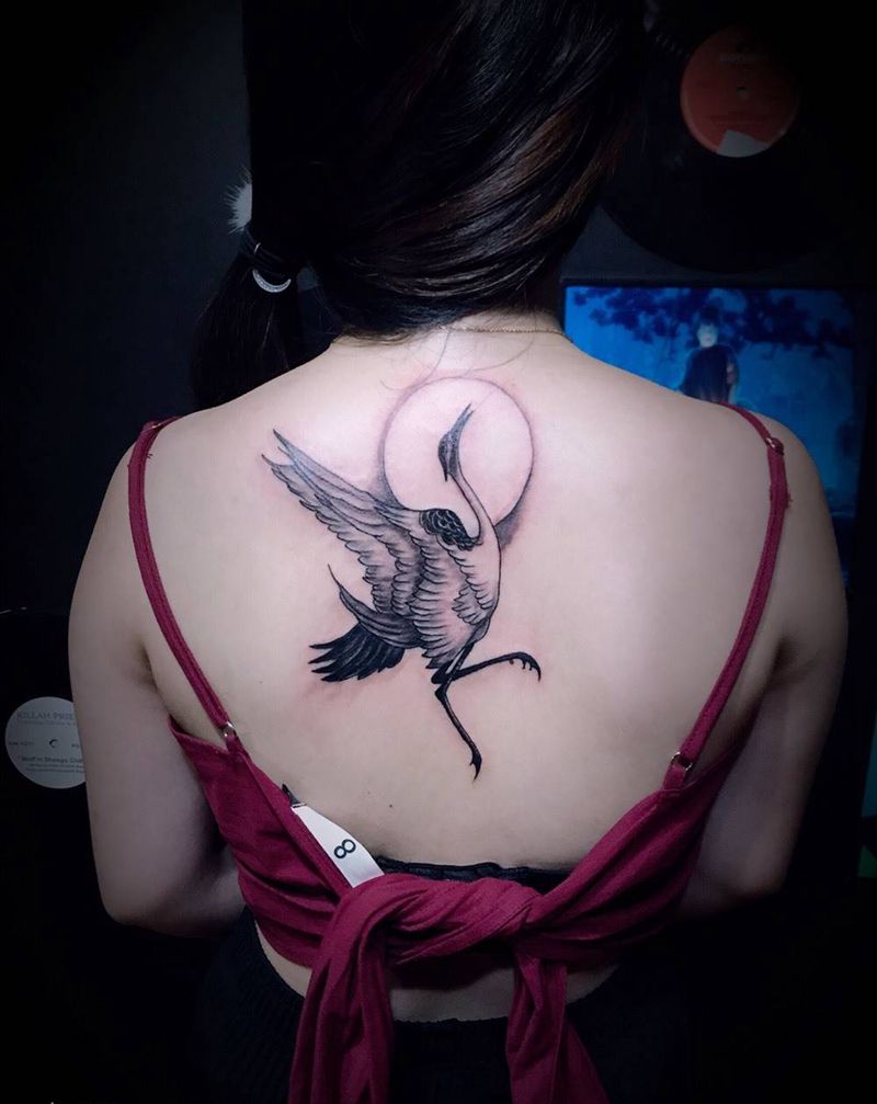 仙鹤纹身图片_背部纹身图案